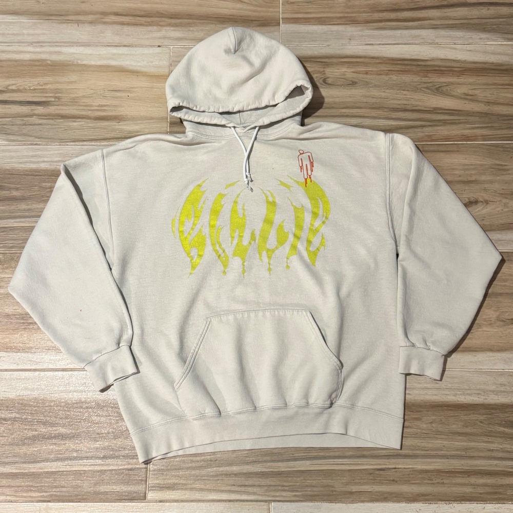 Billie Eilish Blohsh Flame Graphic Hoodie Sand Beige XL Official Merchandise
